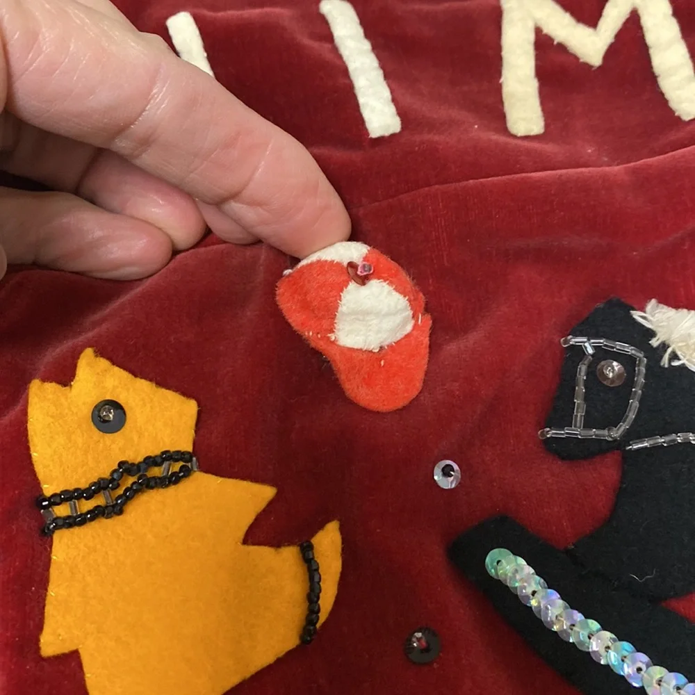 Vintage Beaded and Emblems velvet Christmas stocking 🎄🎄🎄 Name “JIM”